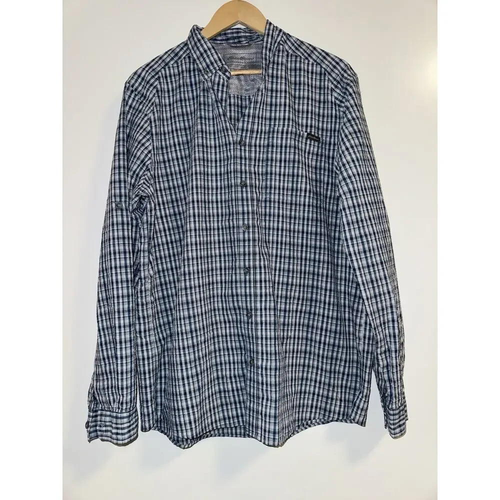 EDDIE BAUER Mens Classic Fit TL Large Tall Green Blue Plaid Long Sleeve Shirt